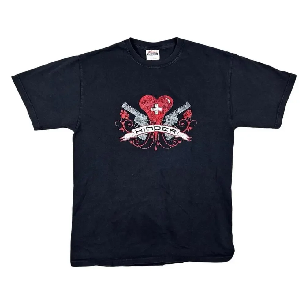 Hinder 2007 Tour T-Shirt Medium Hanes Heavyweight Rock Band Tee Double Sided - Picture 3 of 9